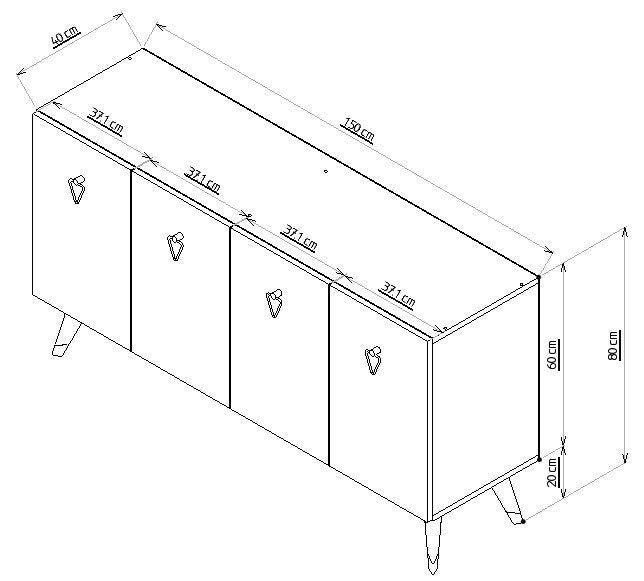 Consola Asi Home Bare, 150 cm x 40 cm x 80 cm, Antracit,
Argintiu