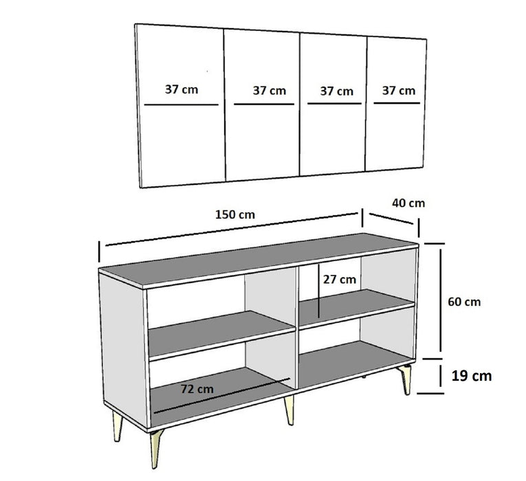 Consola Asi Home Nora - White, Silver, Alb/
Argintiu, 150 x79 x40 cm