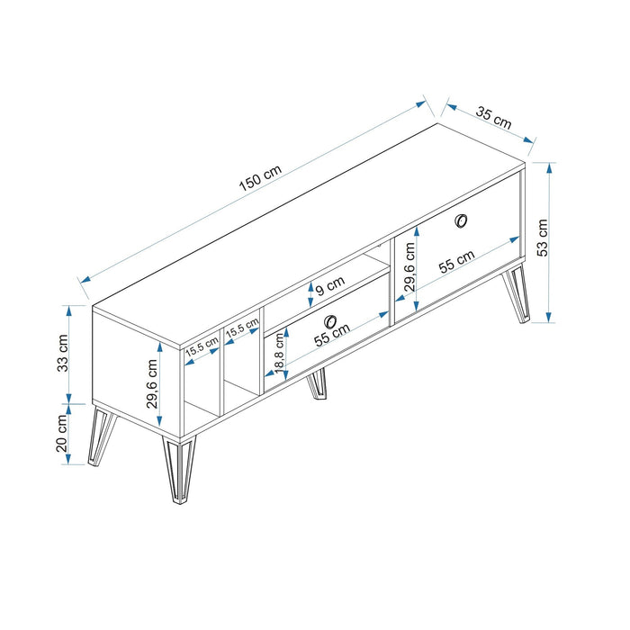 Comoda TV Asi Home Aris, 150 cm x 53 cm x 35 cm, Gri,
Alb