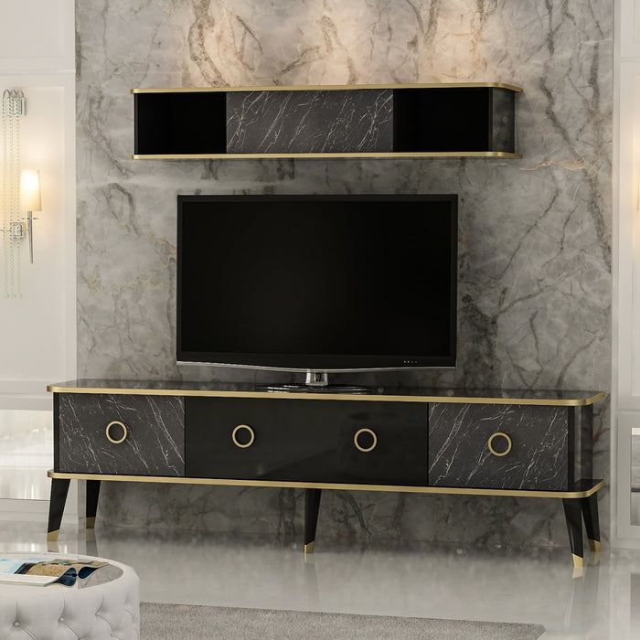 Comoda TV Asi Home Bien, 180 cm,  150 cm x 50 cm,  26 cm x 35 cm,  22 cm, Gri,
Negru,
Auriu