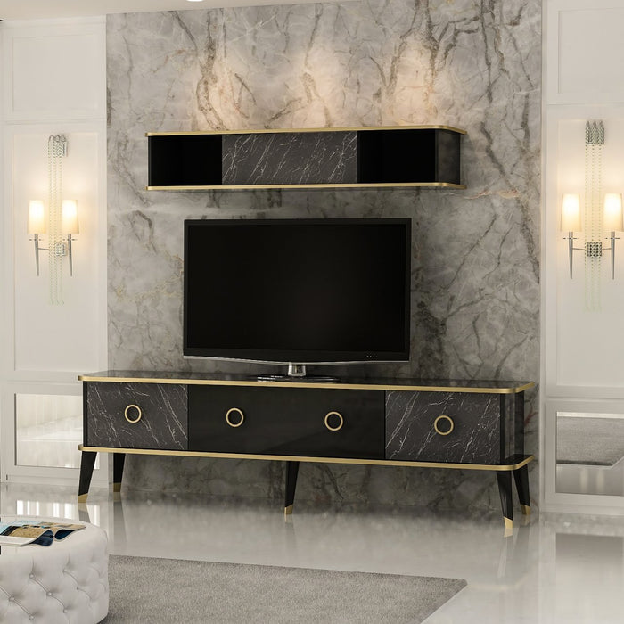 Comoda TV Asi Home Bien, 180 cm,  150 cm x 50 cm,  26 cm x 35 cm,  22 cm, Gri,
Negru,
Auriu