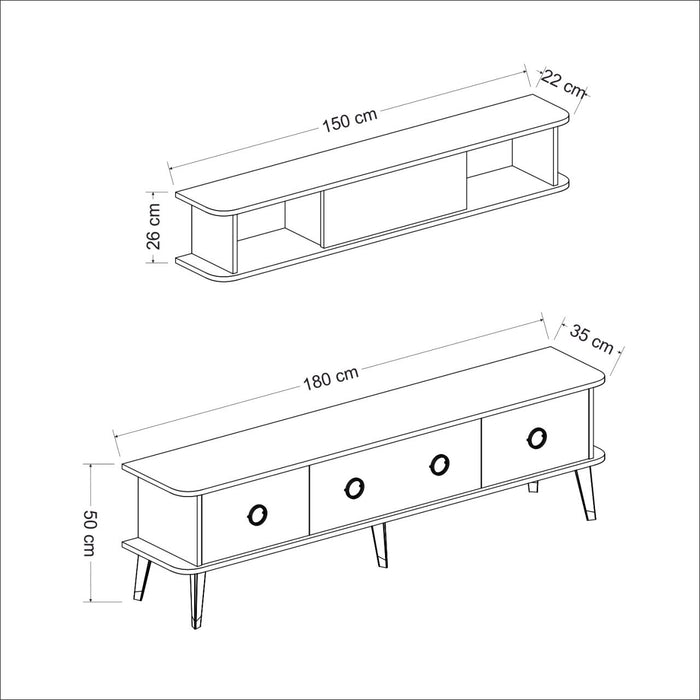 Comoda TV Asi Home Bien, 180 cm,  150 cm x 50 cm,  26 cm x 35 cm,  22 cm, Gri,
Negru,
Auriu