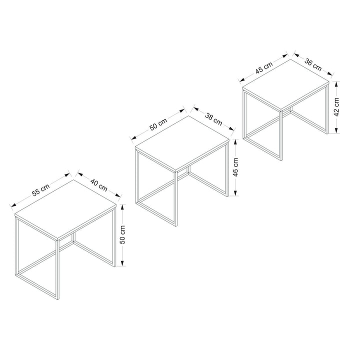 Set Masute Cafea 3 Piese Asi Home Evia, 55cmx50cmx40cm, 50cmx46cmx38cm,  45cmx42cmx36cm, Alb