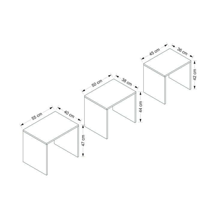 Set Masute Cafea 3 Piese Asi Home Alya, 55cmx47cmx40cm, 50cmx44cmx38cm,  45cmx42cmx36cm, Antracit