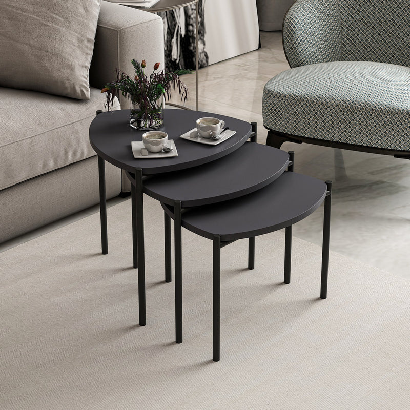 Set Masute Cafea 3 Piese Asi Home Lenny, 45cmx45cmx45cm, 45cmx40cmx45cm,  45cmx35cmx45cm, Antracit
