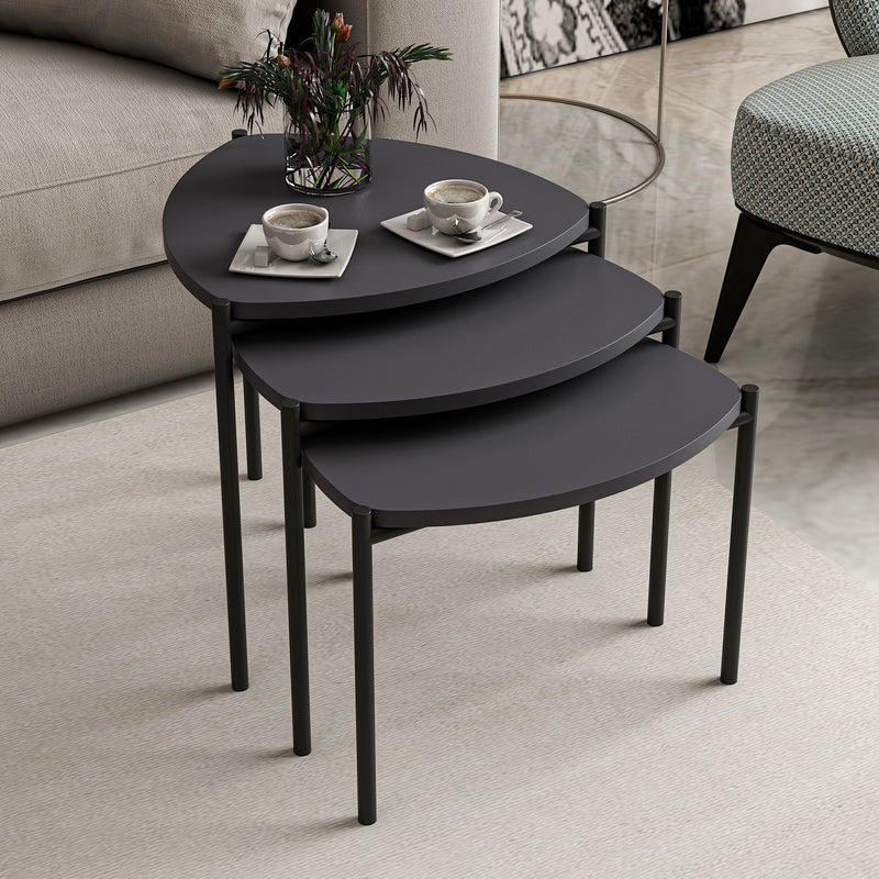 Set Masute Cafea 3 Piese Asi Home Lenny, 45cmx45cmx45cm, 45cmx40cmx45cm,  45cmx35cmx45cm, Antracit