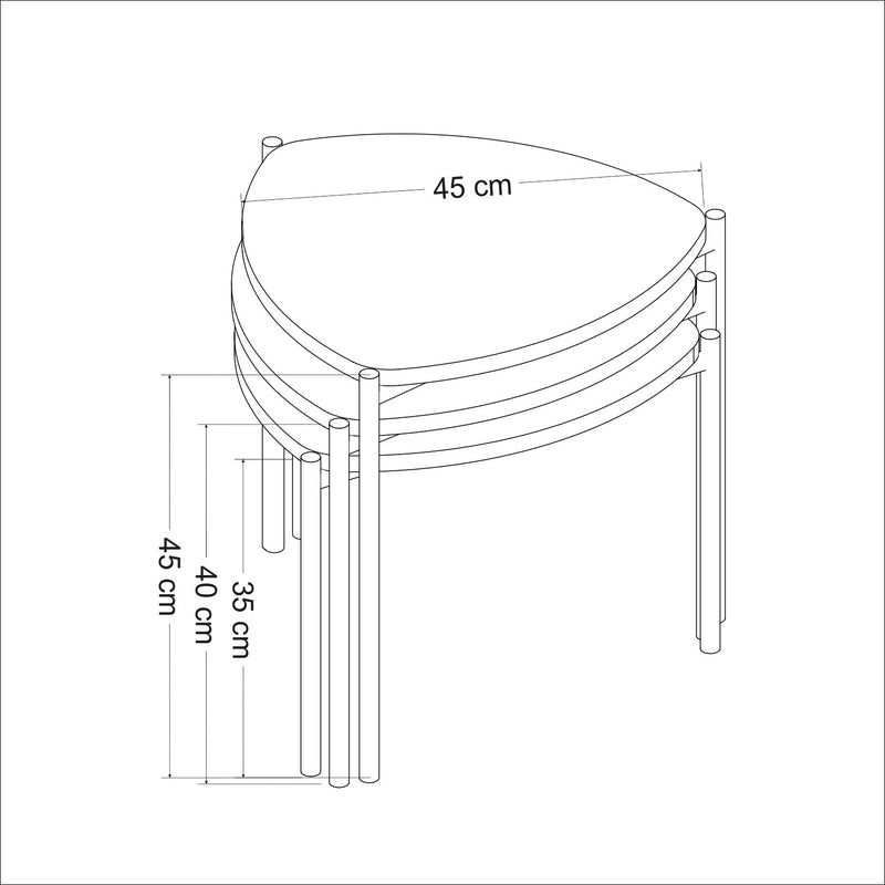 Set Masute Cafea 3 Piese Asi Home Lenny, 45cmx45cmx45cm, 45cmx40cmx45cm,  45cmx35cmx45cm, Antracit