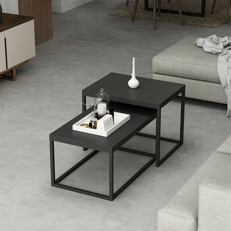 Set Masute Cafea 2 Piese Asi Home Leka, 60cmx47cmx45cm, 72 cmx37 cmx45cm, Negru
