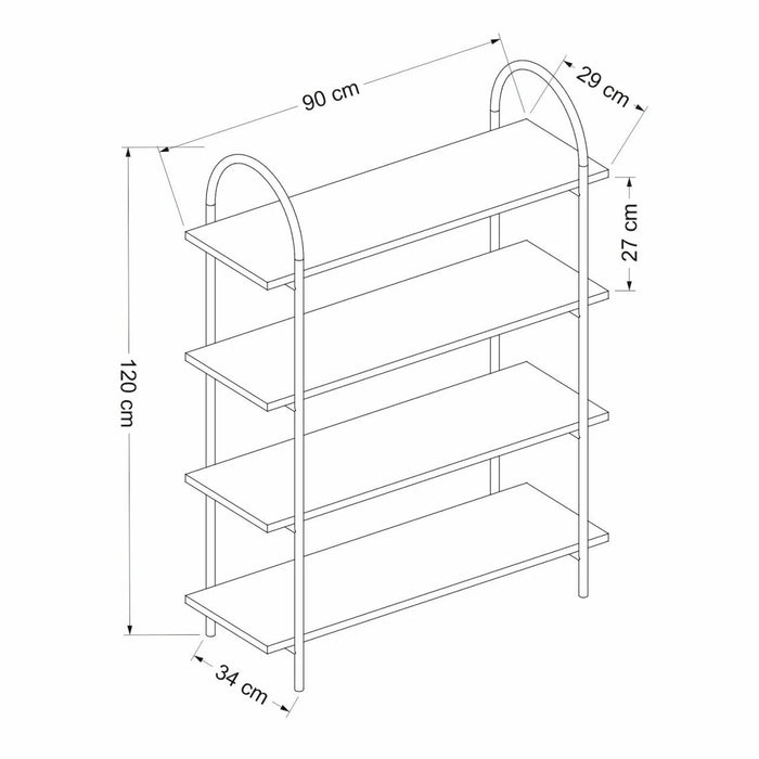 Etajera-Raft Cartii Asi Home Dita, 90 cm x 120 cm x 34 cm, Nuc, Negru