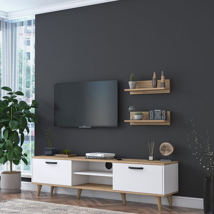 Comoda TV Asi Home M48 - 1043 - Walnut , Alb/
Nuc, 180x49x35/60x15x15cm