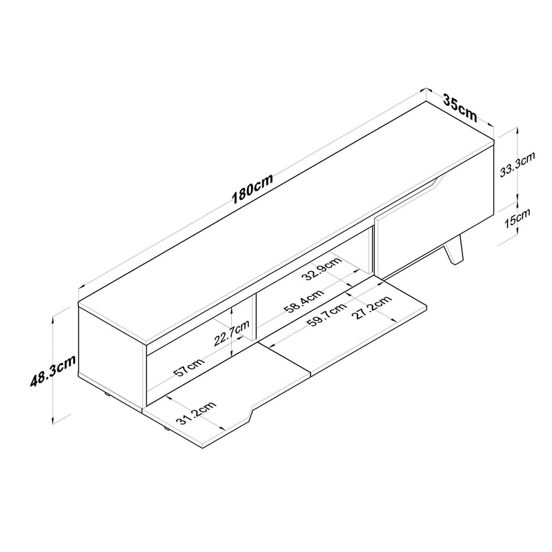 Comoda TV Asi Home D1 - 2472, Alb/
Nuc, 180 x49 x35 cm
