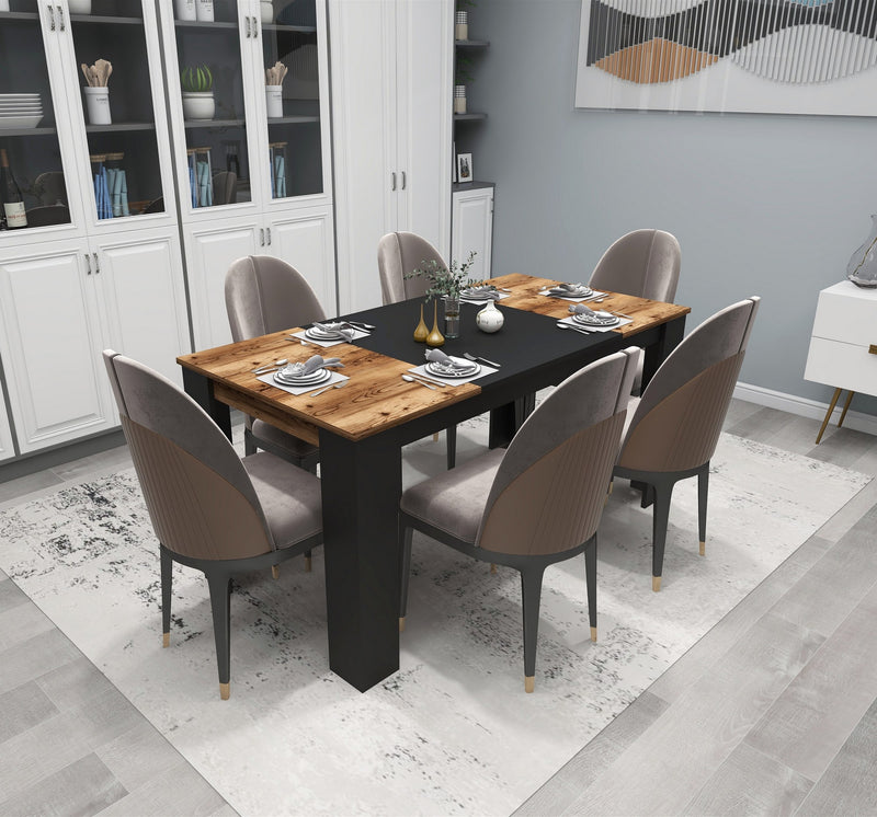 Masa Asi Home Line - Light Walnut, Black,  Nuc/
Negru, 160 x77 x 80cm