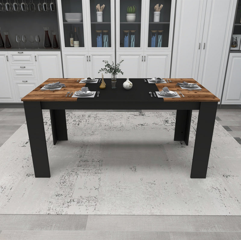 Masa Asi Home Line - Light Walnut, Black,  Nuc/
Negru, 160 x77 x 80cm