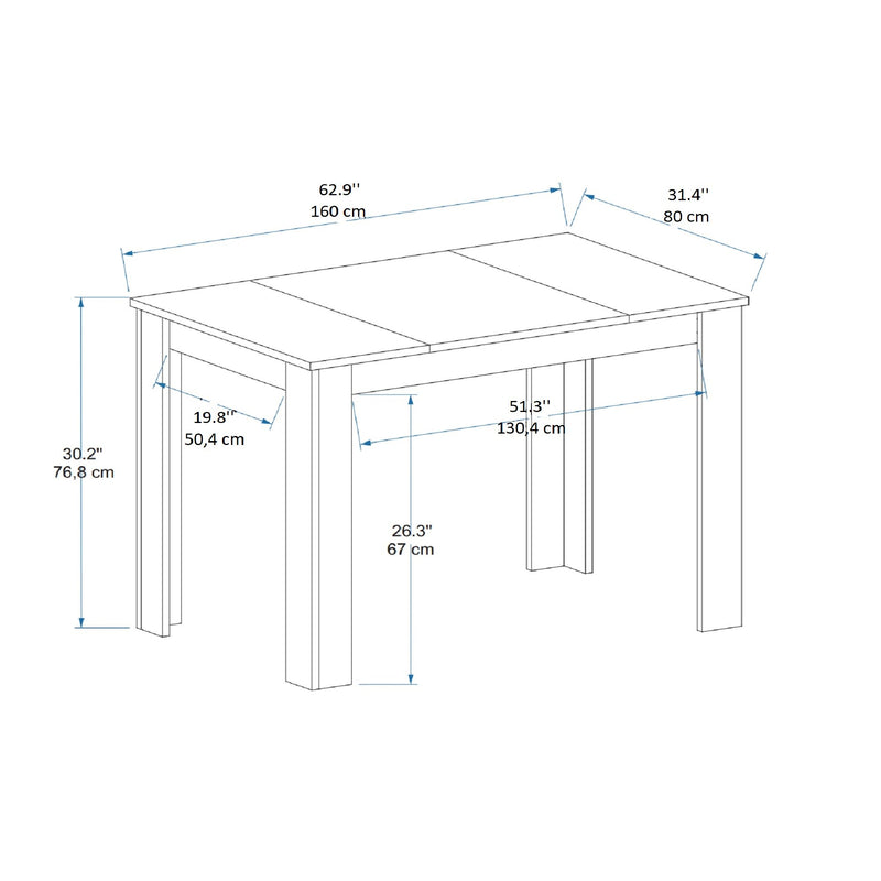 Masa Asi Home Line - Light Walnut, Black,  Nuc/
Negru, 160 x77 x 80cm