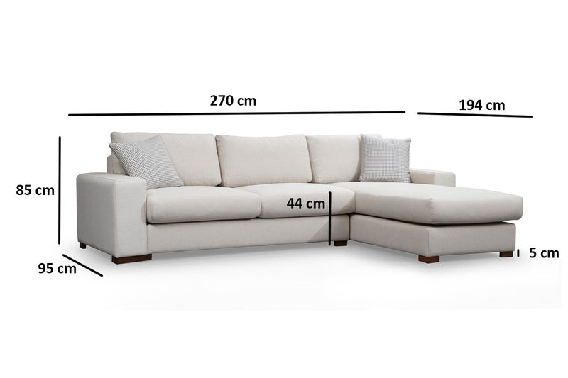 Coltar cu Sezlong Dreapta Asi Home Loop 16, Bej, Lungime: 270 x 194 cm Latime: 95 cm Inaltime: 85 cm
