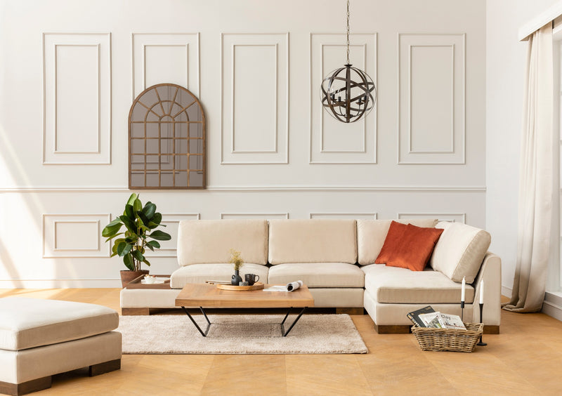 Coltar Asi Home Tulip Dreapta cu Masuta Laterala si Pouf - Bej, 313  x 193  | 81 X80  | 40 X97  | 96 cm
