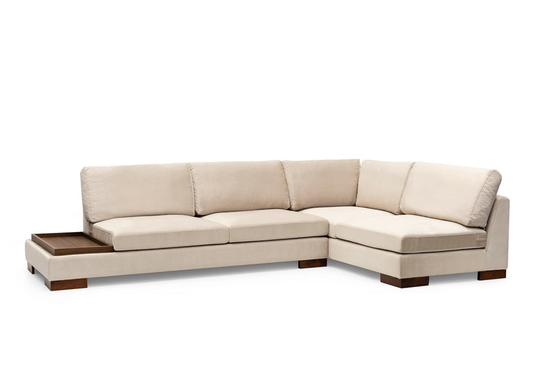 Coltar Asi Home Tulip Dreapta cu Masuta Laterala si Pouf - Bej, 313  x 193  | 81 X80  | 40 X97  | 96 cm