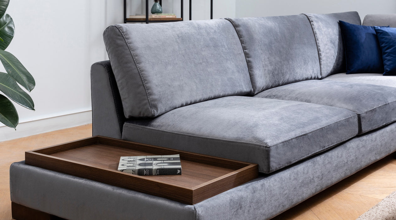 Coltar Asi Home Tulip Dreapta, cu Masuta Laterala, fara Pouf, Dark Grey, 313  x 193 X80X97cm