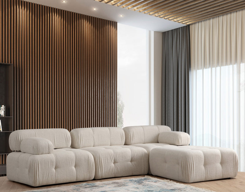 Coltar Asi Home Doblo 3 Locuri cu Pouffe  L1-O1-1R-Pouffe, Crem , 315  x 210 X80X105cm