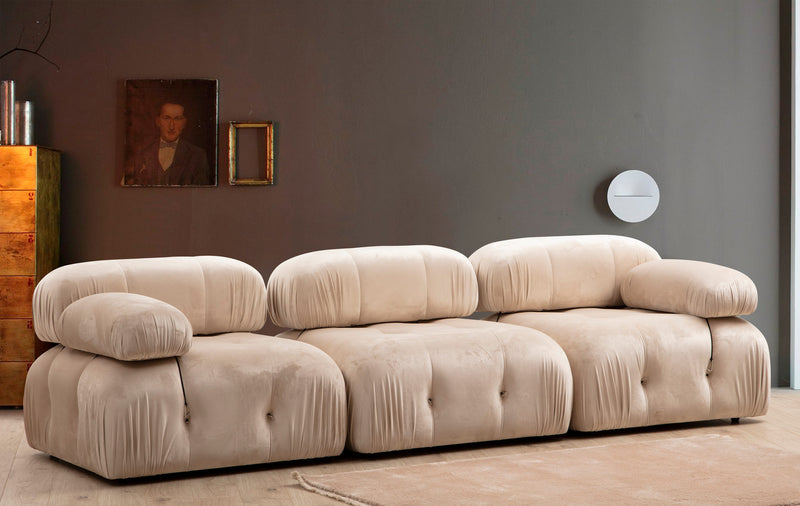 Canapea Modulara 3 Locuri Asi Home Bubble, L1-O1-1R, Catifea, Crem, 288X75X95cm