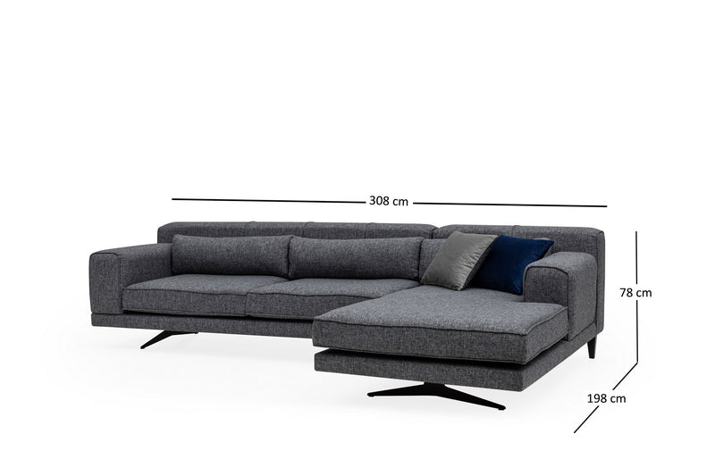 Coltar cu Sezlong Dreapta Asi Home Jivago, L2-Chl, Gri, 308  x 198 X78X100cm