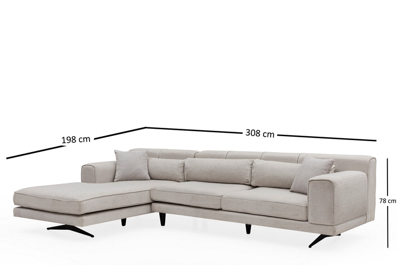 Coltar cu Sezlong Stanga Asi Home Jivago, Chl-2R, Bej, 198  x 308 X78X100cm