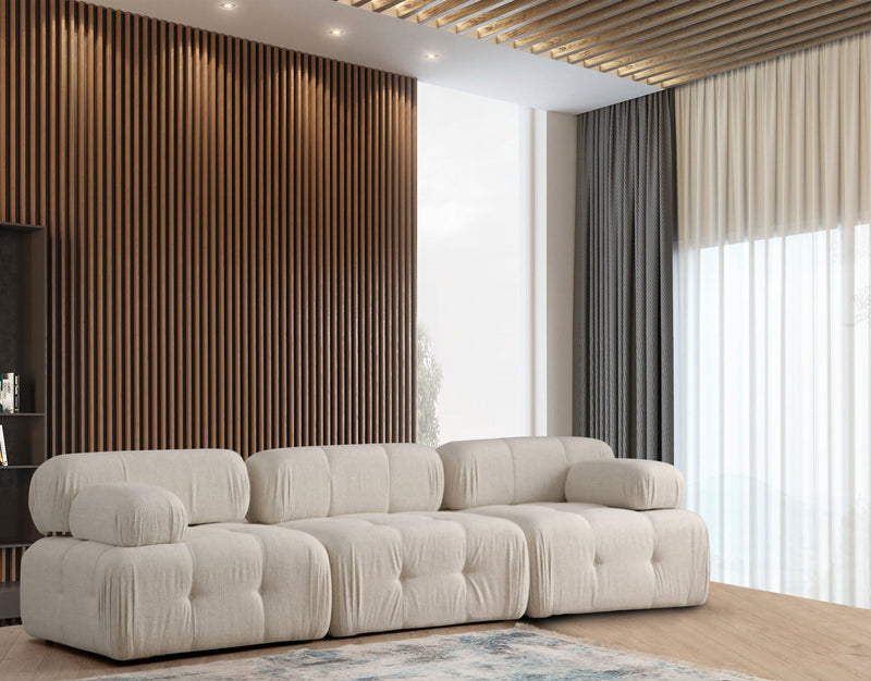 Canapea Modulara 3 Locuri Asi Home Doblo,  L1-O1-1R, Bouclette, Crem, 315X80X105cm