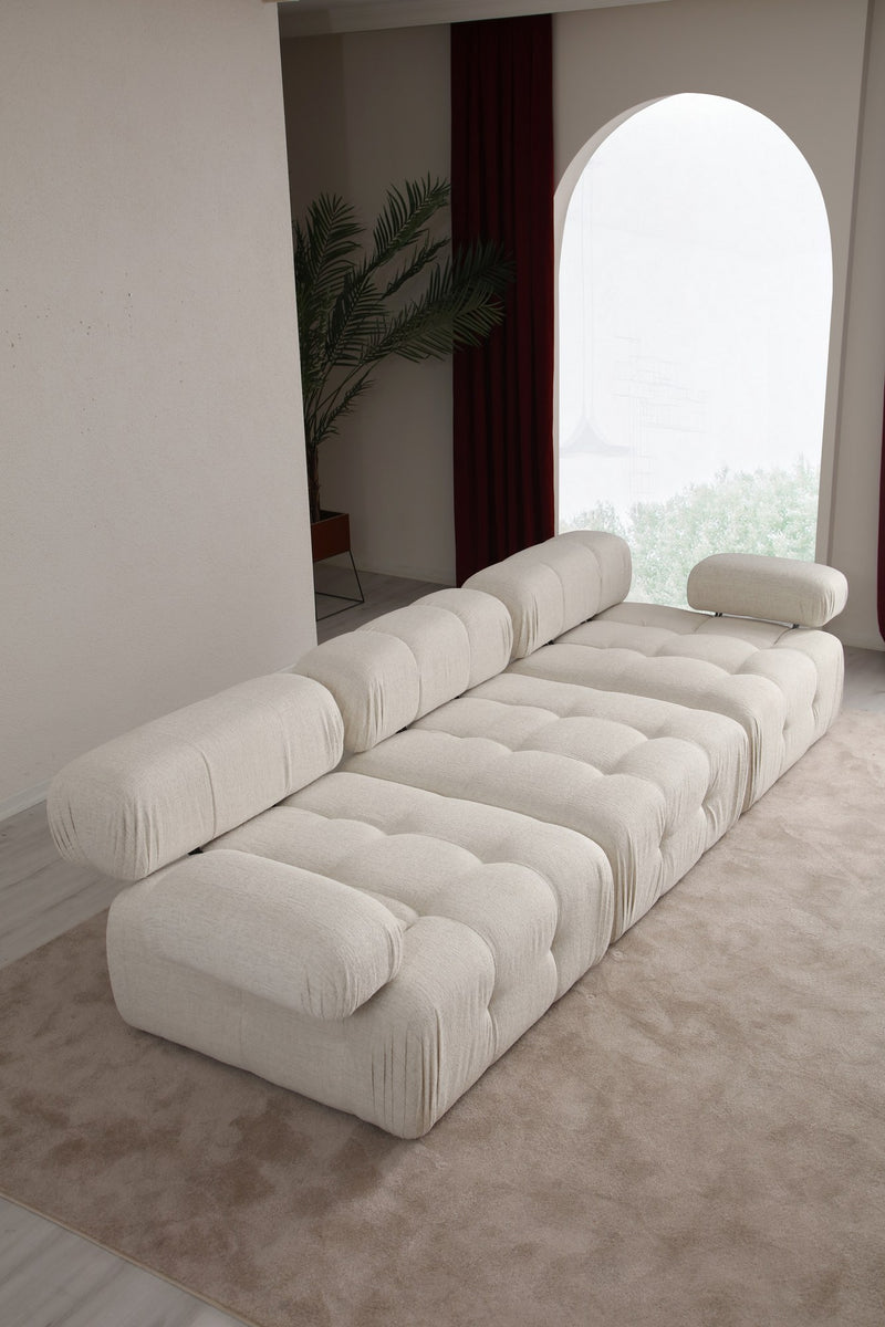 Canapea Modulara 3 Locuri Asi Home Doblo,  L1-O1-1R, Bouclette, Crem, 315X80X105cm