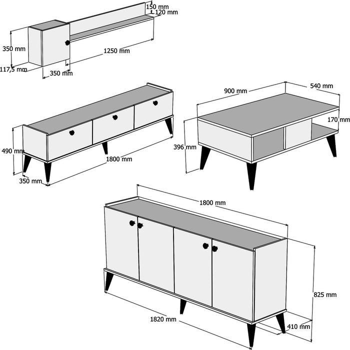 Set Mobila Sufragerie / Living Asi Home Lidya 2, Nuc/
Marmura, 180x49x35/160x35x12/90x40x54/182x83x41cm