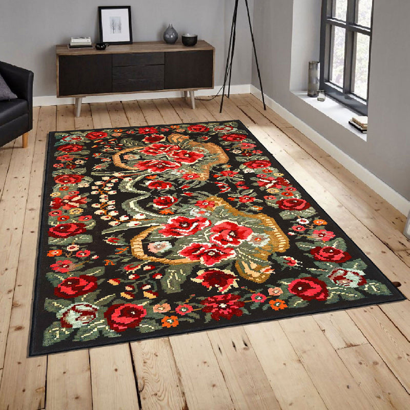 Covor Asi Home Traditional Flowers, 160 x 230cm, Catifea, Multicolor