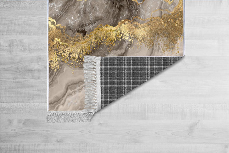 Covor Asi Home Tassels Abstract Golden Gray, 180 x 280cm, Catifea, Multicolor