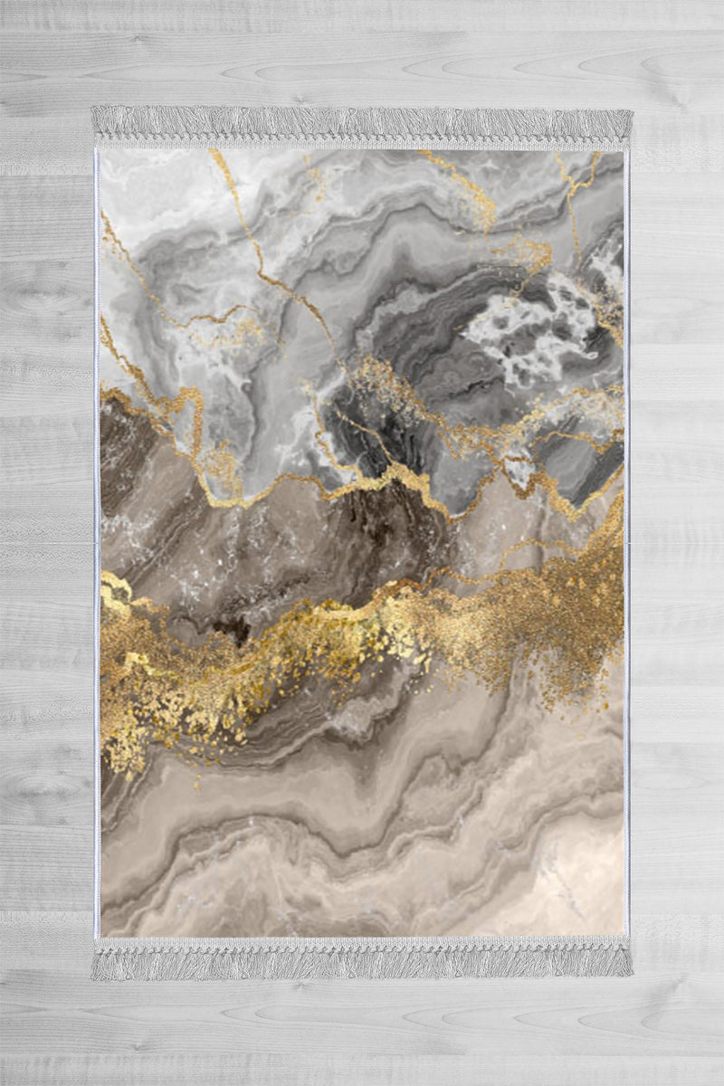Covor Asi Home Tassels Abstract Golden Gray, 180 x 280cm, Catifea, Multicolor