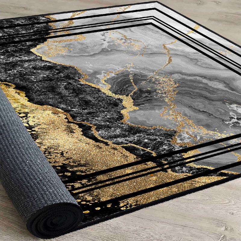 Covor Asi Home Abstract Golden Black, 180 x 280cm, Catifea, Multicolor