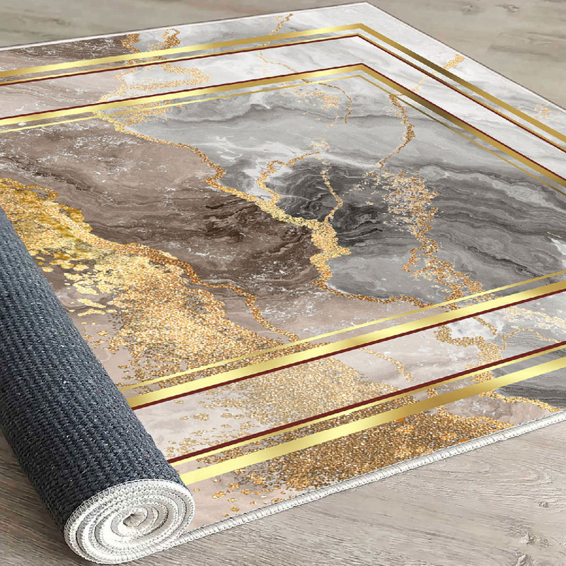 Covor Asi Home Frame Abstract Golden Gray, 180 x 280cm, Catifea, Multicolor