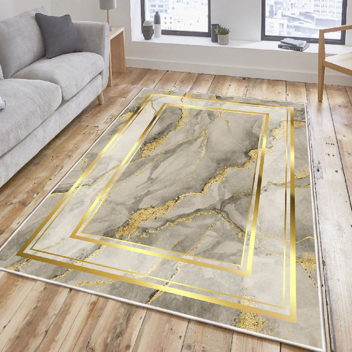 Covor Asi Home Abstract Golden Gray, 160 x 230cm, Catifea, Multicolor