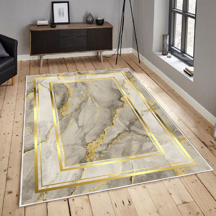 Covor Asi Home Abstract Golden Gray, 160 x 230cm, Catifea, Multicolor