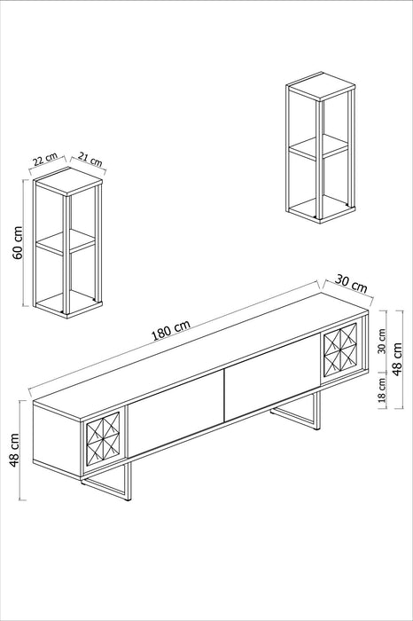 Comoda TV Asi Home Black, 180 cm,  22 cm x 48 cm,  60 cm x 30 cm,  21 cm, Antracit,
Negru