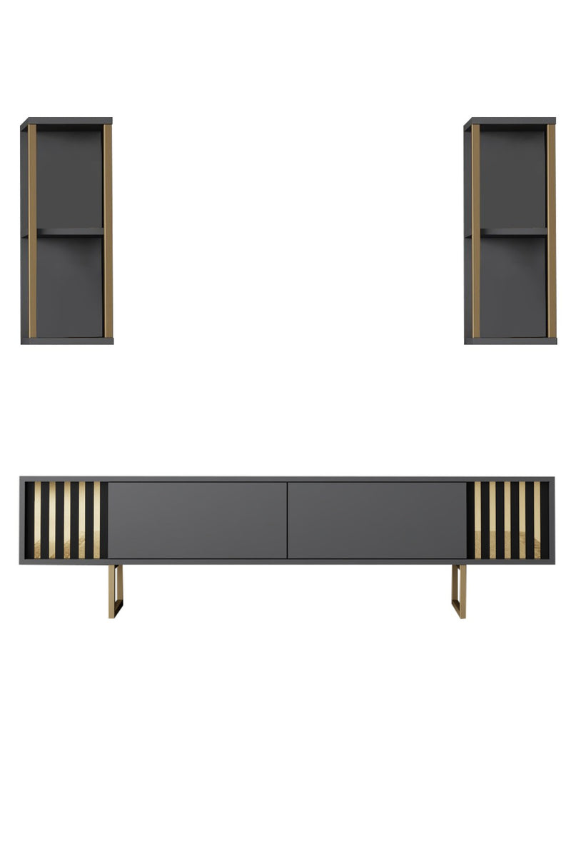 Comoda TV Asi Home Gold, 180 cm,  22 cm x 48 cm,  60 cm x 30 cm,  21 cm, Antracit, Negru, Auriu