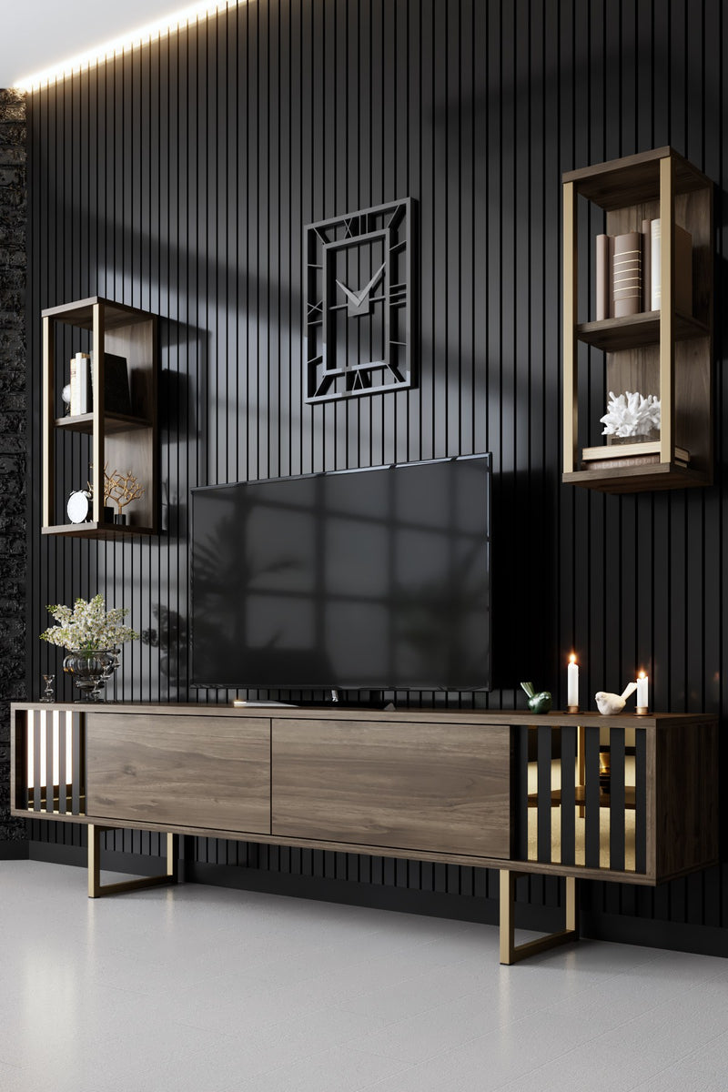 Comoda TV Asi Home Gold, 180 cm,  22 cm x 48 cm,  60 cm x 30 cm,  21 cm, Nuc,
Negru