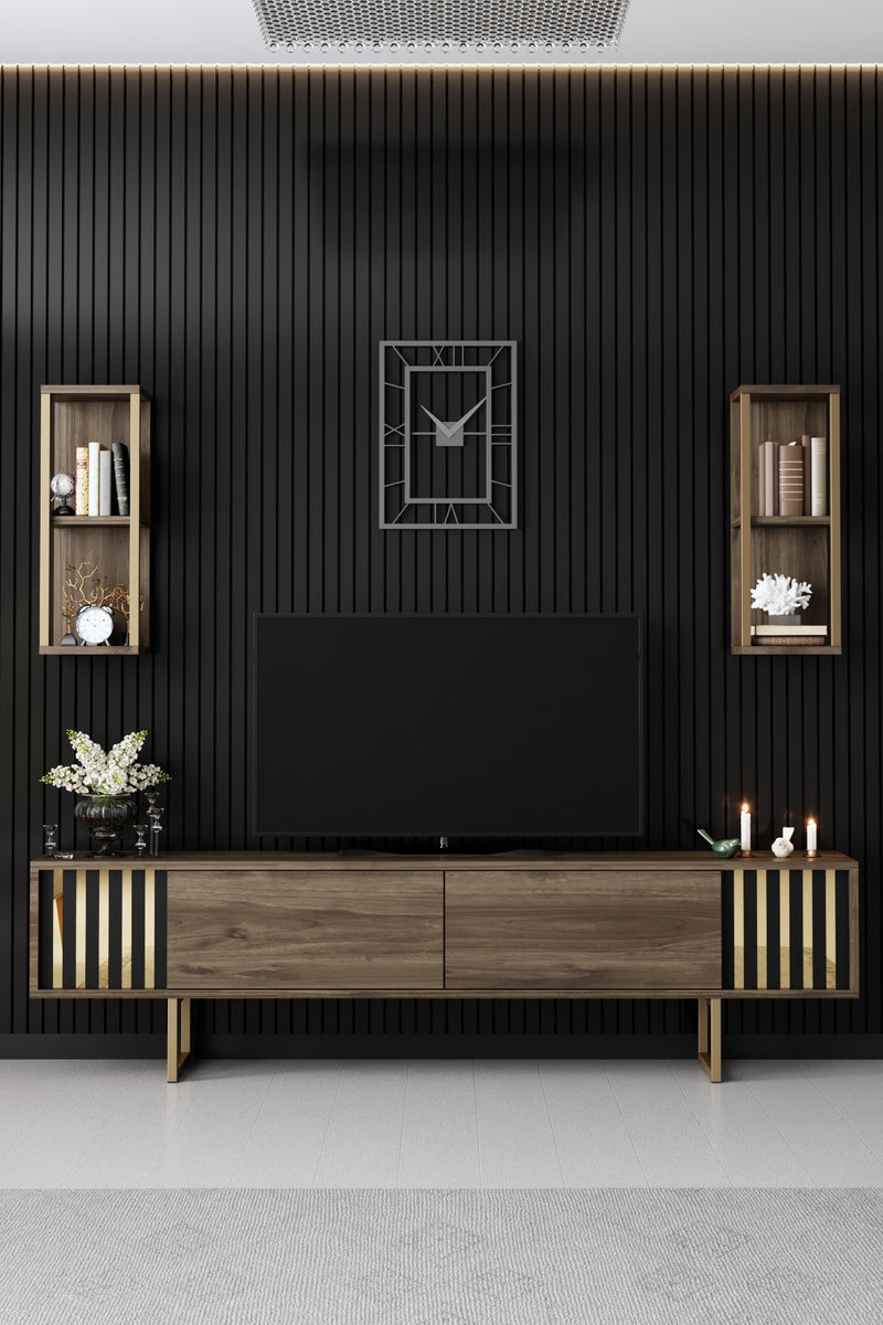 Comoda TV Asi Home Gold, 180 cm,  22 cm x 48 cm,  60 cm x 30 cm,  21 cm, Nuc,
Negru