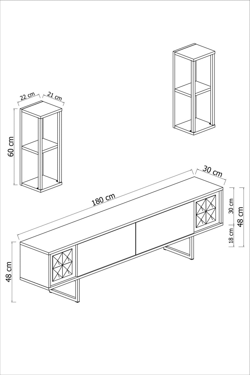 Comoda TV Asi Home Gold, 180 cm,  22 cm x 48 cm,  60 cm x 30 cm,  21 cm, Nuc,
Negru