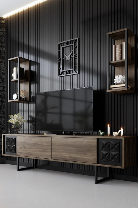 Set Mobila Sufragerie / Living Asi Home Black Line Set - Walnut, Black, Nuc/
Negru, 180x48x30/22x60x21/80x40x80cm