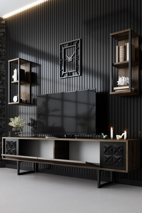 Set Mobila Sufragerie / Living Asi Home Black Line Set - Walnut, Black, Nuc/
Negru, 180x48x30/22x60x21/80x40x80cm