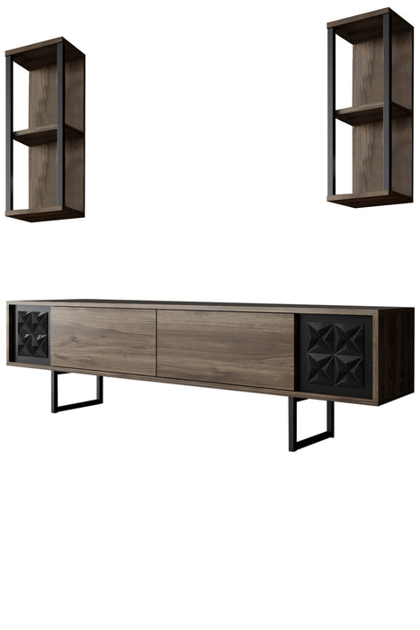 Set Mobila Sufragerie / Living Asi Home Black Line Set - Walnut, Black, Nuc/
Negru, 180x48x30/22x60x21/80x40x80cm