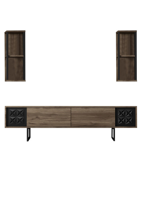 Set Mobila Sufragerie / Living Asi Home Black Line Set - Walnut, Black, Nuc/
Negru, 180x48x30/22x60x21/80x40x80cm