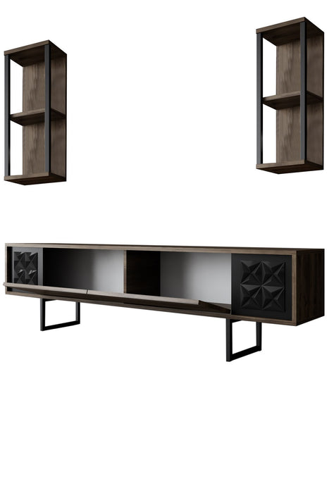 Set Mobila Sufragerie / Living Asi Home Black Line Set - Walnut, Black, Nuc/
Negru, 180x48x30/22x60x21/80x40x80cm