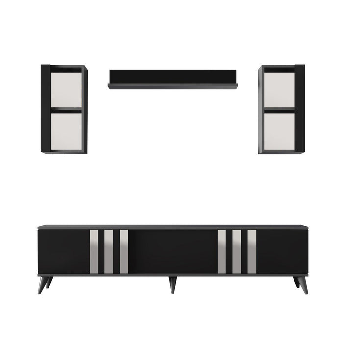 Set Mobila Living Asi Home Chrome, 2 Piese, Comoda TV 180cm x 47cm x 30cm, Masuta Cafea 90cm x 40cm x 39cm, Antracit/Negru