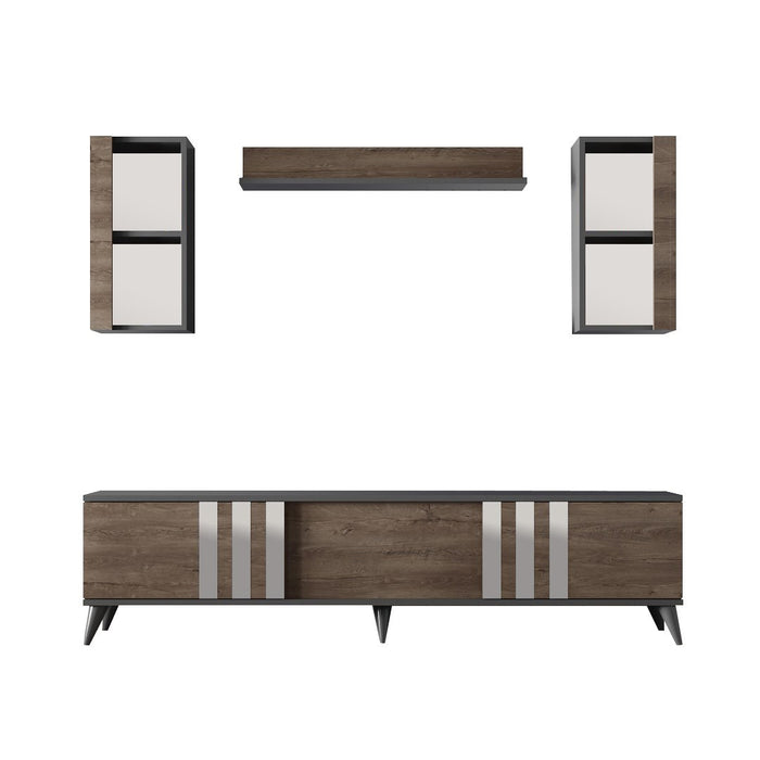 Set Mobila Living Asi Home Chrome, 2 Piese, Comoda TV 180cm x 47cm x 30cm, Masuta Cafea 90cm x 40cm x 39cm, Antracit/Nuc