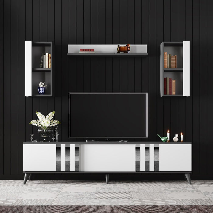 Set Mobila Living Asi Home Chrome, 2 Piese, Comoda TV 180cm x 47cm x 30cm, Masuta Cafea 90cm x 40cm x 39cm, Antracit/Alb