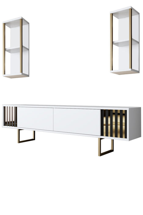 Set Mobila Sufragerie / Living Asi Home Gold Line - White, Gold, Alb/
Auriu, 180x48x30/22x60x21/80x40x80cm